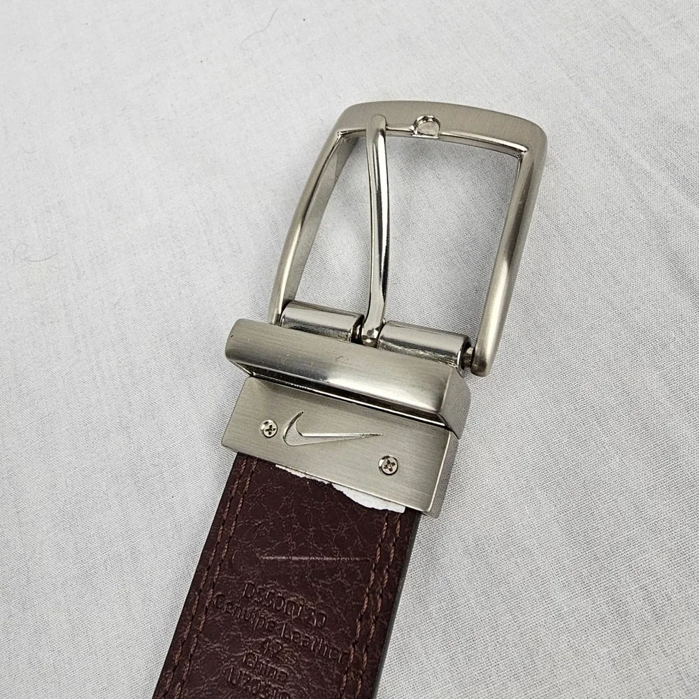 Nike Mens‎ Reversible Leather Belt Black Brown Silver Buckle Swoosh Logo Size 42